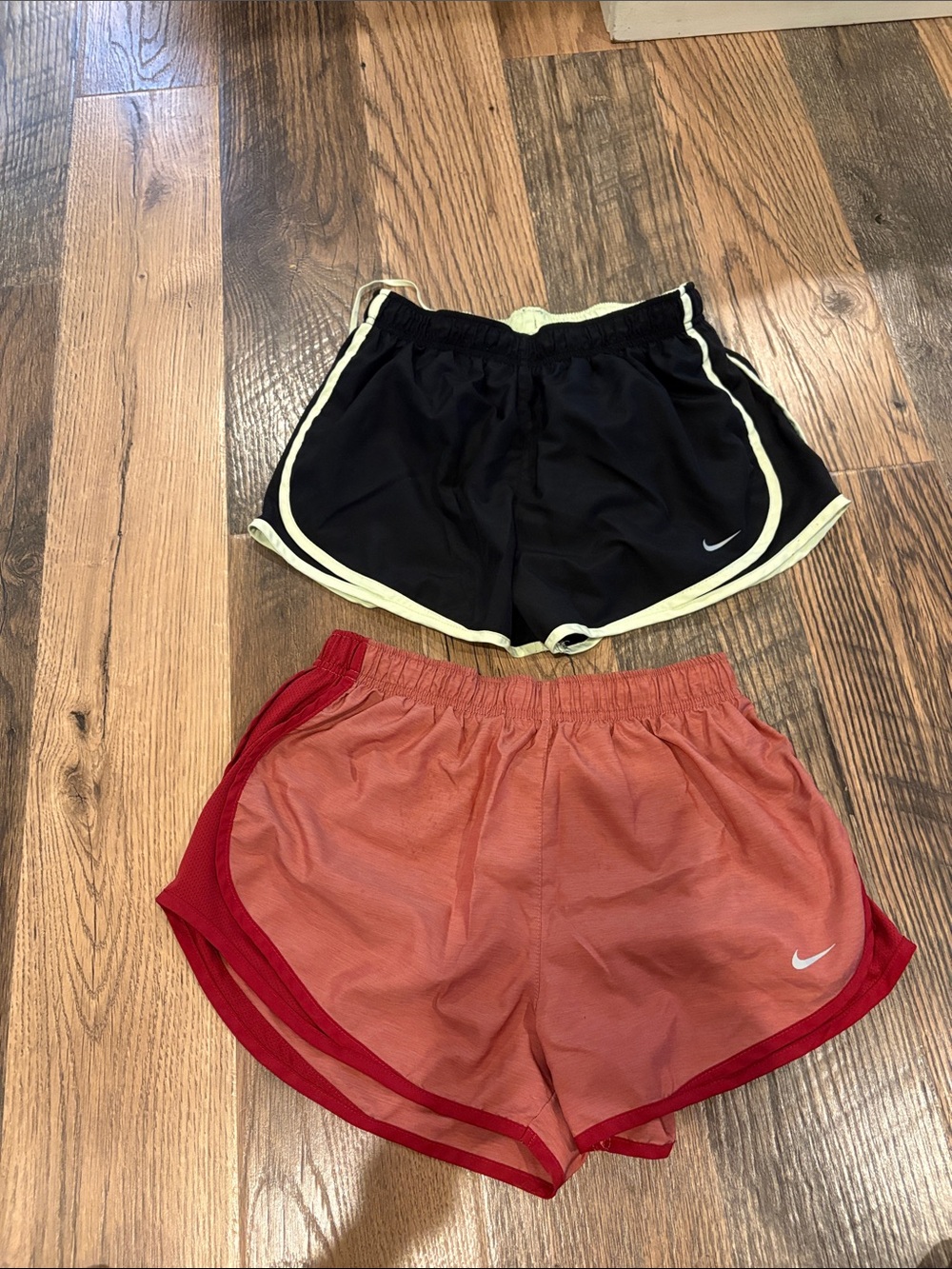 Nike Women's Athletic Shorts - Black with Cream Trim & Coral with Red Trim